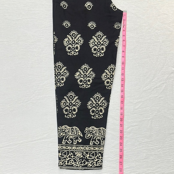 Linen Boho Trousers with Ornate Elephant Pattern Button zipper front Relax Baggy - Picture 6 of 7